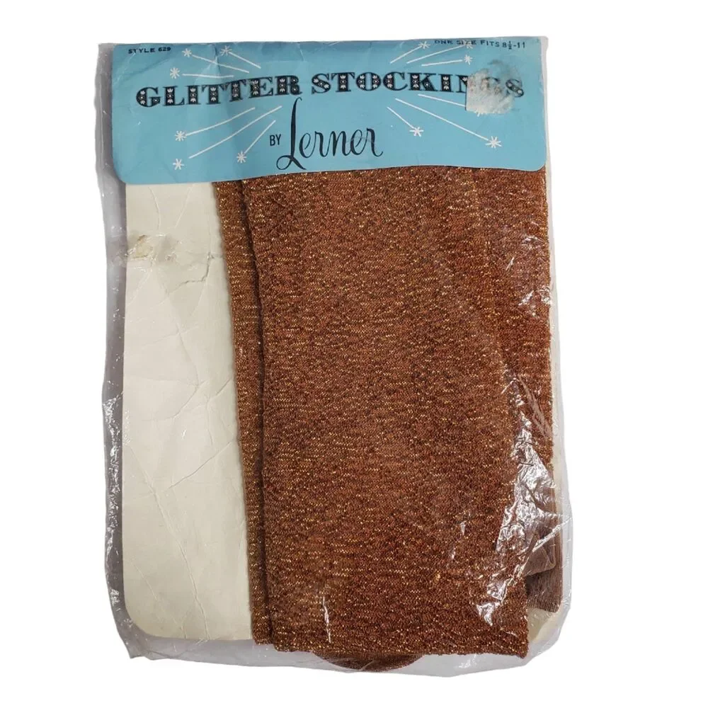 Vintage Lerner Metallic Copper Glitter Stockings Pantyhose One Size